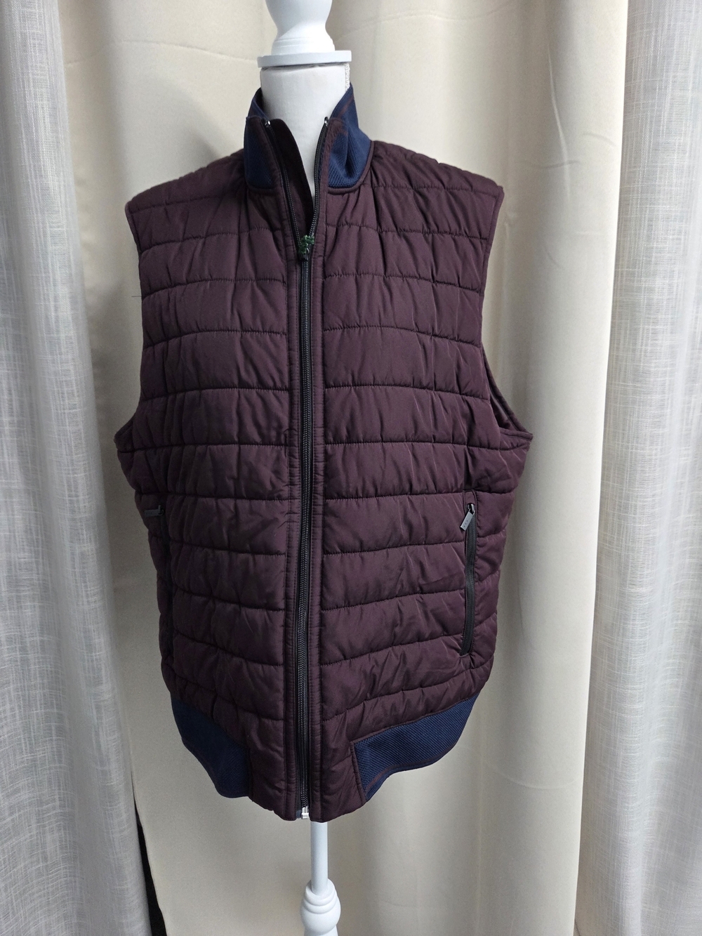Perry Ellis Quilted Puffer Plum Vest Navy Trim Size XL